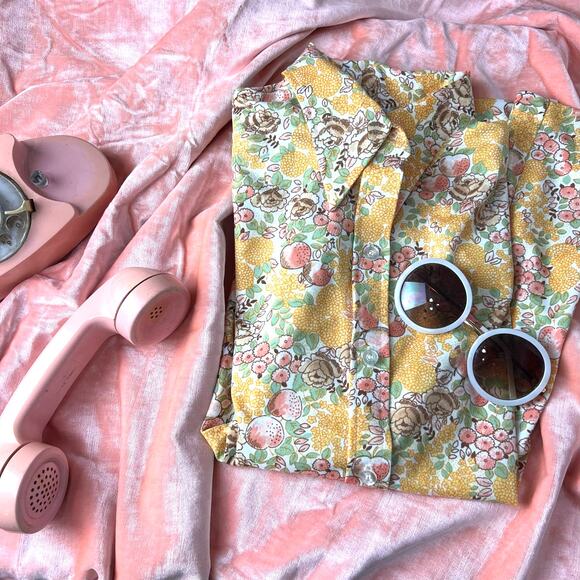 Vintage Ultriana Peach pattern button top 60s 70s pointed collar Size Medium - Picture 4 of 9